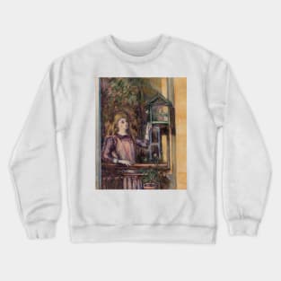 Girl with Birdcage by Paul Cezanne Crewneck Sweatshirt